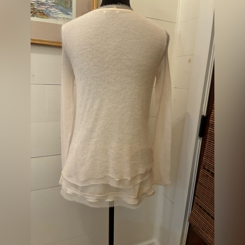 Anthropologie Knitted & Knotted Ivory Layered Sheer Hem Sweater Size Small - Picture 7 of 11